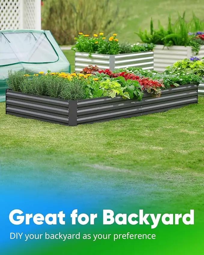 Quictent Galvanized Raised Garden Bed 6x3x1 Ft Metal Planter Box for Vegetables Bottomless for Backyard Outdoor, Include 1 Tomato Cage, Dark Grey by GreenHaven Gardens