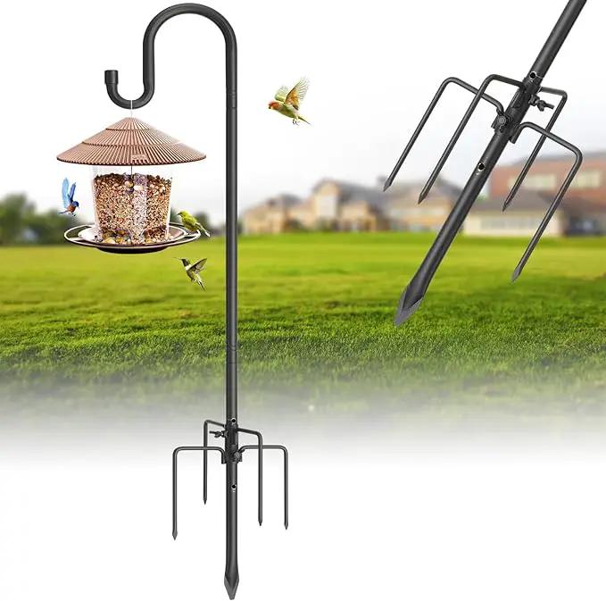 Bird Feeder Pole with Shepherds Hook - Heavy Duty Hummingbird Feeder Stand with 5 Prong,78" Adjustable Rustproof Garden Hooks Outdoor for Hanging Birdfeeder,Wind Chimes,Lanterns,Solar Lights,Black by GreenHaven Gardens