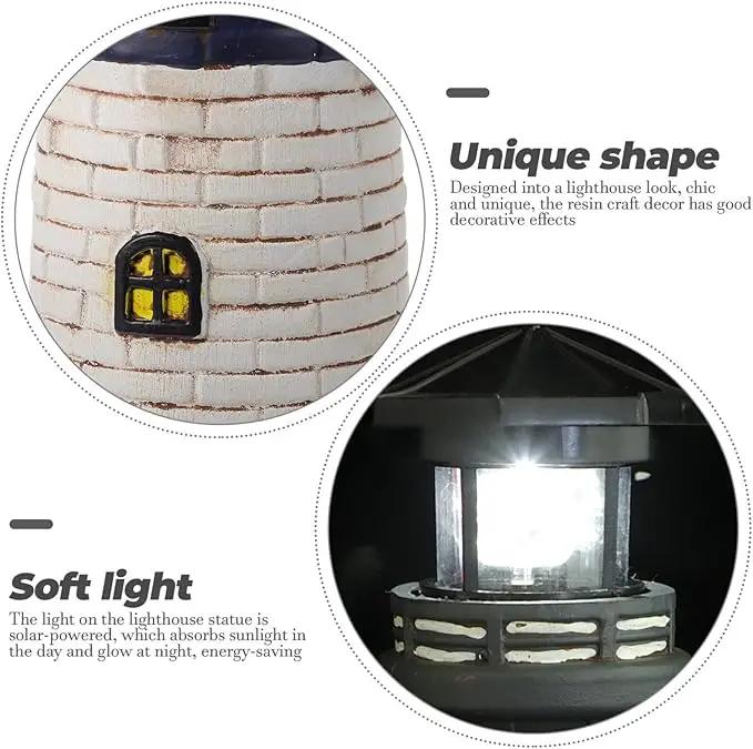Solar Light Tower Lighthouse Night Light Solar Rotating Lighthouse Outdoor Lighthouse Ornaments Outdoor Solar Lantern Garden Decor Street Light Resin to Rotate by GreenHaven Gardens