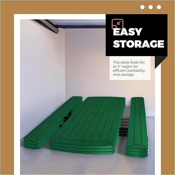 OEF Furnishings Heavy Duty Blow Molded Folding Picnic Table - Green, Black Frame by GreenHaven Gardens