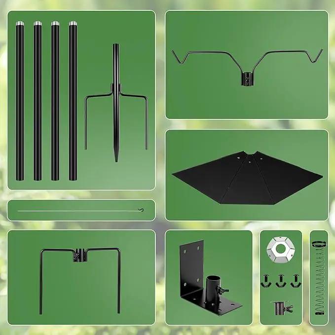 Bird Feeder Pole, 79 Inch Heavy Duty Bird House Pole Mount Kit for Outdoors, Adjustable Feeding Stand, with 2-Hooks, Metal Squirrel Baffle and 5-Prong Base, Black by GreenHaven Gardens