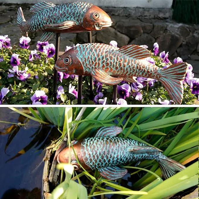 Koi Fish Decor - Set of 2 Antique Koi Fish Garden Statue for Outdoors, Patio and Backyard Decoration by GreenHaven Gardens