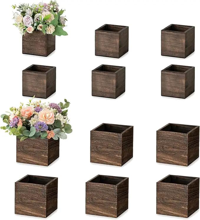 NUPTIO Wooden Box for Centerpiece Wedding: 12 Pcs Rustic Square Planter Box for Christmas Centerpiece Table Fall Decorations - 4×4" & 5×5" Small Wood Vases Flower Pots for Windowsill Home Garden Decor by GreenHaven Gardens