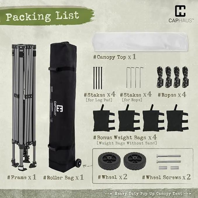 CAPHAUS Patented One-Push Pop Up Outdoor Canopy Tent, Heavy-Duty Commercial Grade w/Central Lock, Portable and Instant Folding Shelter with Wheeled Carry Bag and Weight Bag, 10ft x 10ft, Dark Grey by GreenHaven Gardens