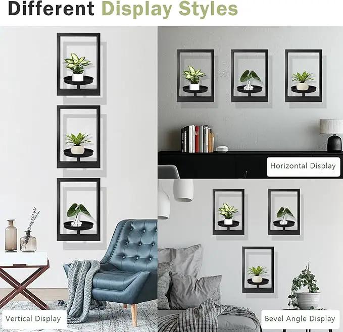 Picture Frame Plant Holder, Window Planter Hanger Shelves,Wall Mount Plants shelf Indoor Outdoor, Metal Hanging Planters Stand Decor,Modern Floating Ornament Rack Art for Home & Garden (Black 3pc) by GreenHaven Gardens