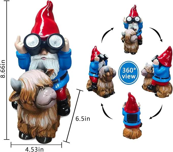 Gnome Garden Statue Solar Lights Outdoor Binoculars on Highland Cow,Birthday Gifts for Women/Men, Housewarming Gifts,Outdoor Decor for Balcony,Garden,Patio,Yard,Lawn(Cow Gnome) by GreenHaven Gardens