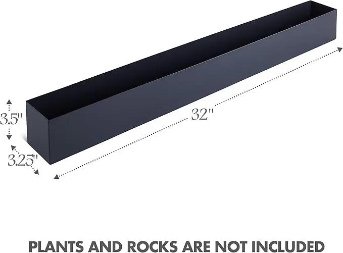 DR&Co Modern Grey Rectangle Planter Box, 16" Metal Planter Perfect for Succulent, Narrow Box for Table or Window Sill, Rectangular Stainless Steel Long by GreenHaven Gardens