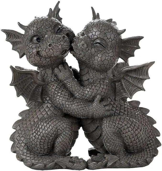 Pacific Giftware Garden Dragon Loving Couple Garden Display Decorative Accent Sculpture Stone Finish 10 Inch Tall by GreenHaven Gardens