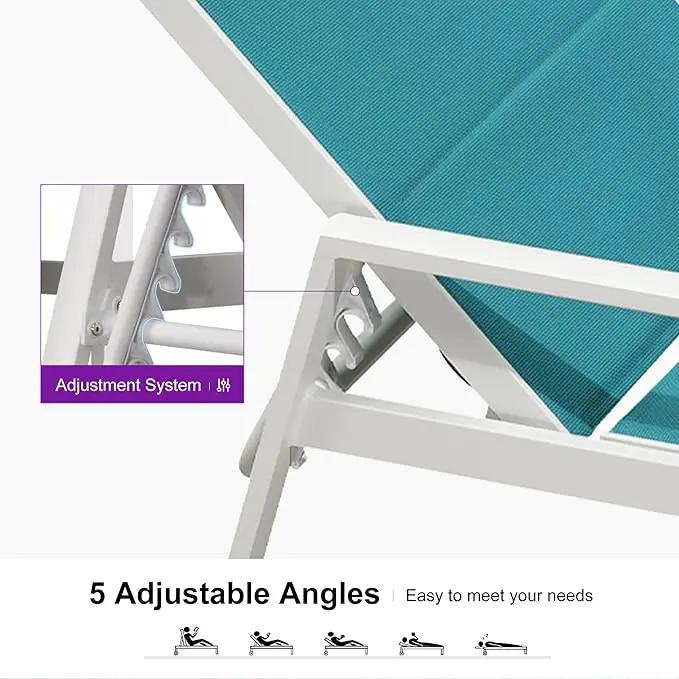 PURPLE LEAF Outdoor Chaise Lounge Set Adjustable Sunbathing Recliner with Armrest and Side Table for Poolside Beach Outside Patio Aluminum Chaise Lounger Blue by GreenHaven Gardens