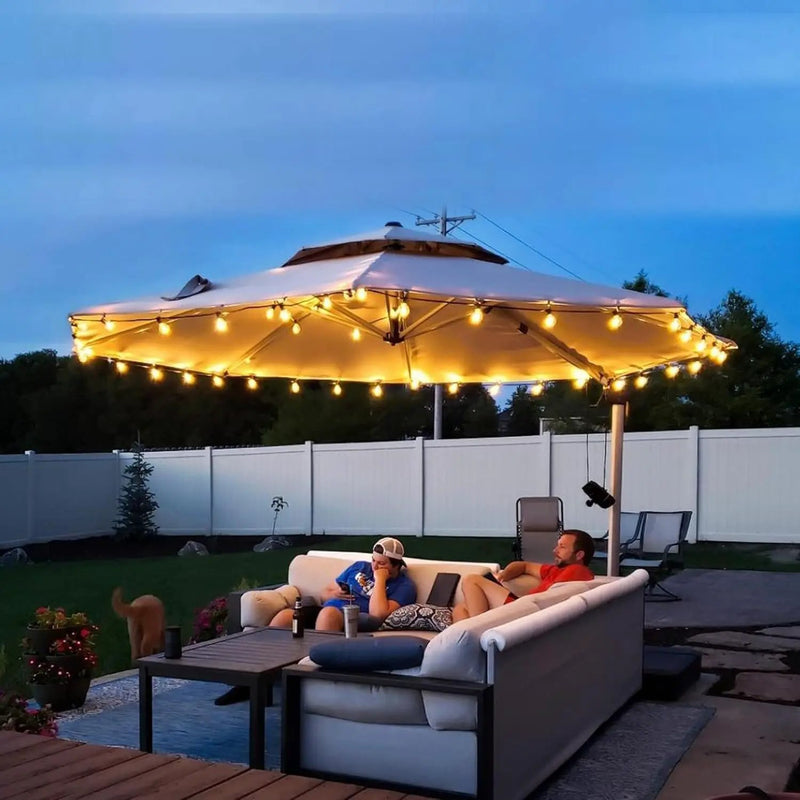 PURPLE LEAF 12 Feet Double Top Round Deluxe Patio Umbrella Offset Hanging Umbrella Outdoor Market Umbrella Garden Umbrella, Beige by GreenHaven Gardens