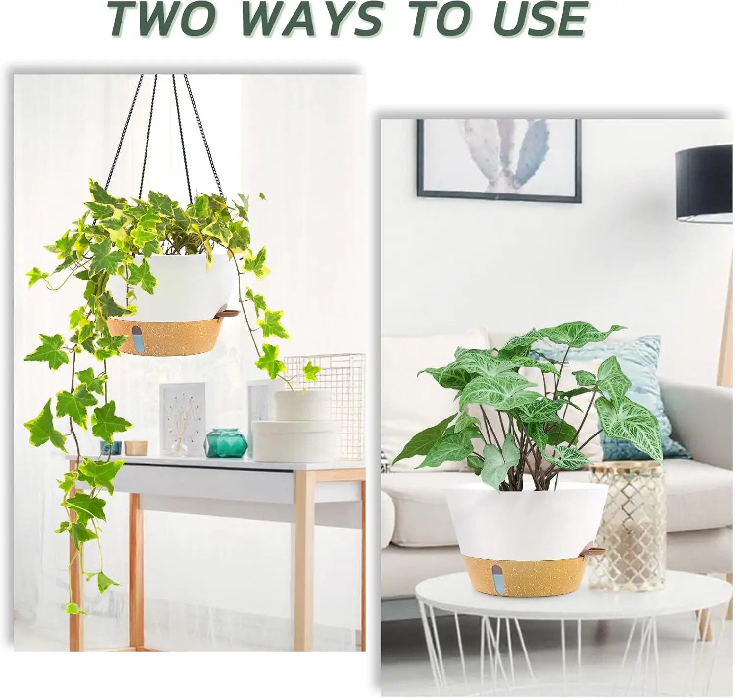 ZMTECH 12 Inch Hanging Planters for Indoor, 2 Pack Large Hanging Plant Pot with Visible Water Level and Chain, Self Watering Hanging Flower Pot for Outdoor Garden Porch(12Inch, White) by GreenHaven Gardens