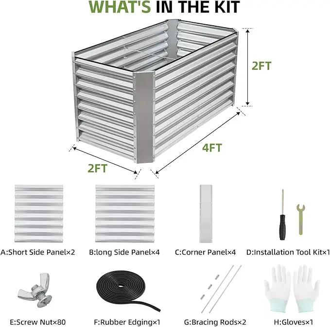 4x2x2ft Raised Garden Bed - Galvanized Deep Root Planter Boxes Outdoor with Wing Nuts and Safety Edges for Gardening Vegetables, Flowers, Herbs, Succulents - Silver by GreenHaven Gardens