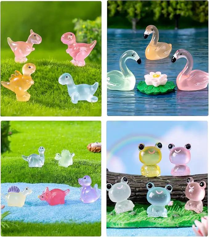 120 Pack Various Luminous Mini Resin Animals, Mini Ducks Dinosaurs Tiny Frogs Pandas Small Mushroom Miniature Figurines Glow in The Dark for DIY Garden Micro Landscape Aquarium Potted Decor by GreenHaven Gardens