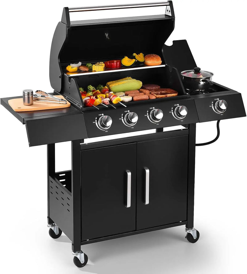 Q043-4-Burner w/Side Burner Gas Grill with 292 SQ.IN. Outdoor Grill with 44,000 BTU,Propane Grills with Top Cover Lid,Grills Outdoor Cooking for Patios,Camping,Balcony,Garden by GreenHaven Gardens