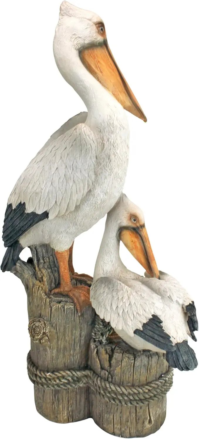Design Toscano Coastal Decor Ocean's Perch Pelicans Garden Bird Statue, 9 Inch Wide, 24 Inch Tall, Cast Stone Resin, Full Color Finish by GreenHaven Gardens