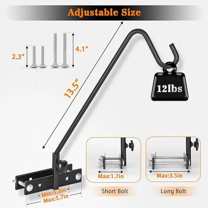 FEED GARDEN Upgraded 2 Pack 13.5 Inch Deck Hooks for Railing, Adjustable Deck Hangers, 360 Degree Swivel, for Hang Humming Bird Feeders,Lanterns, Wind Chimes, Flower Basket and Suet Baskets by GreenHaven Gardens