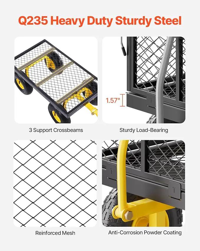 VEVOR 500 Lbs Steel Garden Cart, Heavy Duty Garden Wagon Cart Pullable on Wheels, Metal Yard Utility Wagon Carts with 10" All Terrain Tires, Mesh Removable Sides and 180°Rotating Handle by GreenHaven Gardens