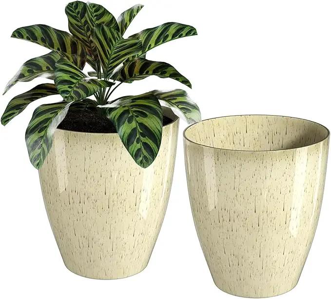QCQHDU Plant Pots Set of 2 Pack,10 Inch Plant Pot for Indoor and Outdoor Plants with Drainage Hole,Flower Pots Modern Decorative Planter for Garden Plants (Beige) by GreenHaven Gardens