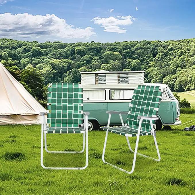 VINGLI Patio Lawn Webbed Folding Chairs Set of 4, Outdoor Beach Chair Portable Dining Chair for Outdoor Yard, Garden (Dark Green, Classic) by GreenHaven Gardens