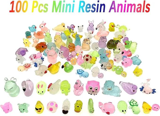 Luminous Woodland Mini Resin Animals Figures 100 Pcs Glow in The Dark Tiny Plastic Animals Small Little Miniature Animals Figurines for Hiding Miniature Fairy Garden Accessories by GreenHaven Gardens