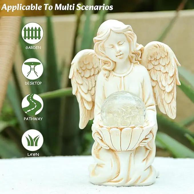 Angel Statues for Garden - Guardian Ange with Light - 8.3" Waterproof Outdoor Angel Memorial Scupture, Solar Angels Figurines Holding Glass Balls for for Patio, Yard, or Cemetery by GreenHaven Gardens