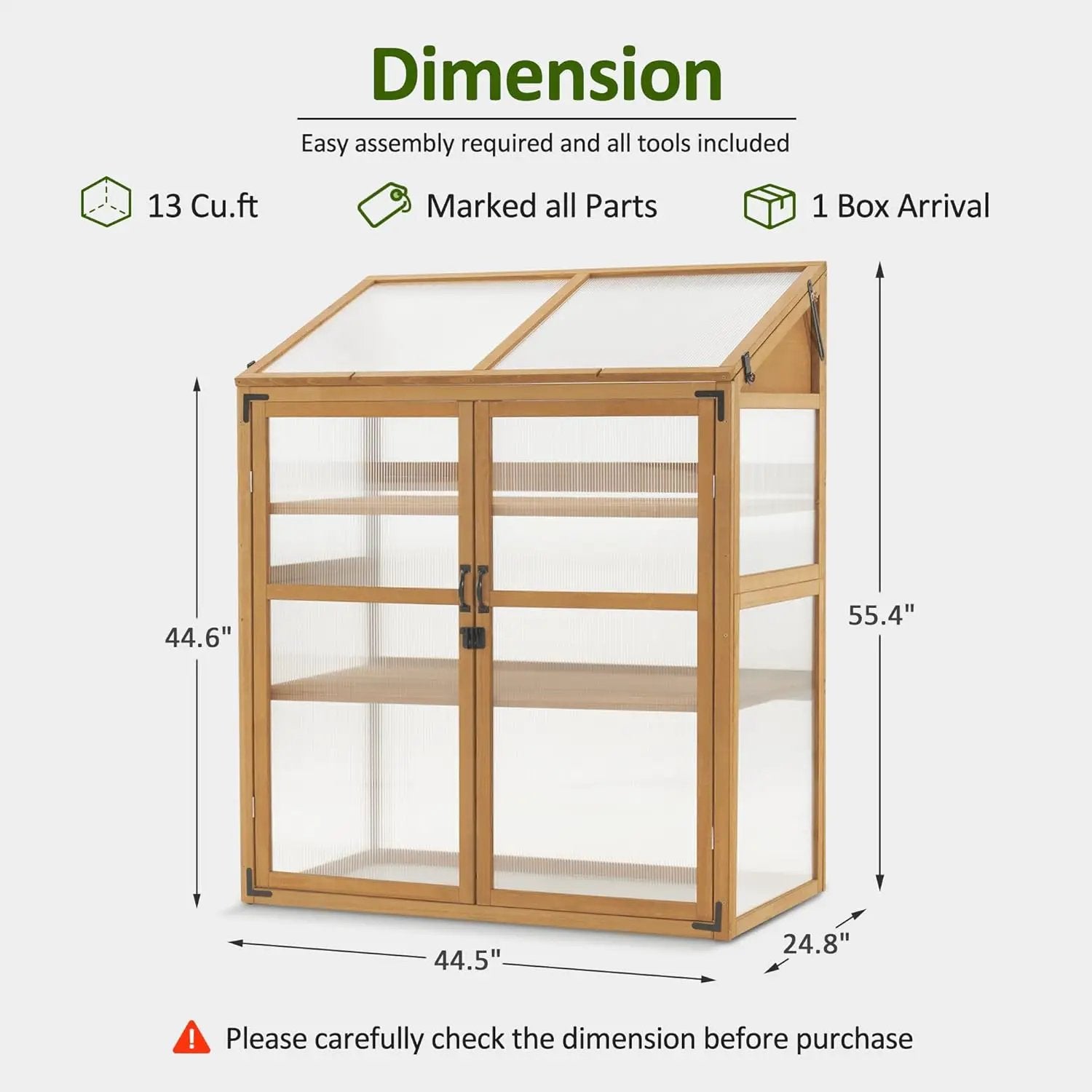 Macrout Cold Frame Greenhouse, Large Wooden Greenhouse Cabinet, Garden Cold Frame with Adjustable Shelves for Outdoor Indoor Use, 1344 (Natural) by GreenHaven Gardens