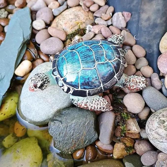 Small Turtle Figurine Sea Turtle Figurine Little Resin Turtle for Garden Decor Blue Turtles Figure Outdoor Outside Pond Ornaments Decorations Mini Statue Valentine's Day Gifts Blue by GreenHaven Gardens