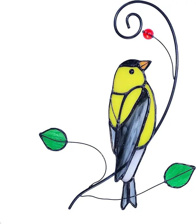Lolitarcrafts Goldfinch Stained Glass Window Hangings Bird Suncathers for Window by GreenHaven Gardens