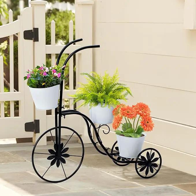 LEWIS&WAYNE Metal Tricycle Planter, 3 Tier Floral Flower Plant Stand Holder Hand Painted Outdoor Garden Patio Decor by GreenHaven Gardens