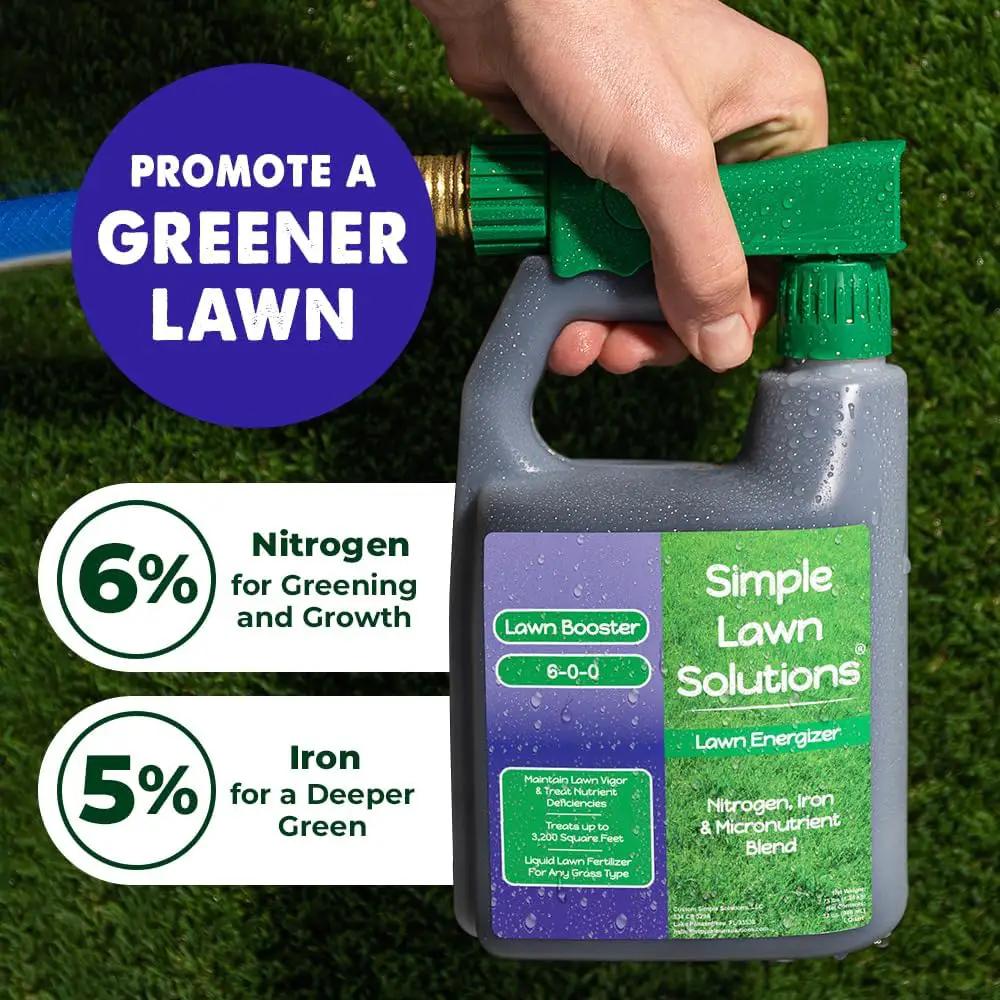 Commercial Grade Lawn Fertilizer with Iron- Liquid Fertilizer Spray- Nitrogen and Iron for Deeper Green Turf- Any Grass Type - Simple Lawn Solutions - Lawn Energizer - 32 Ounce by GreenHaven Gardens