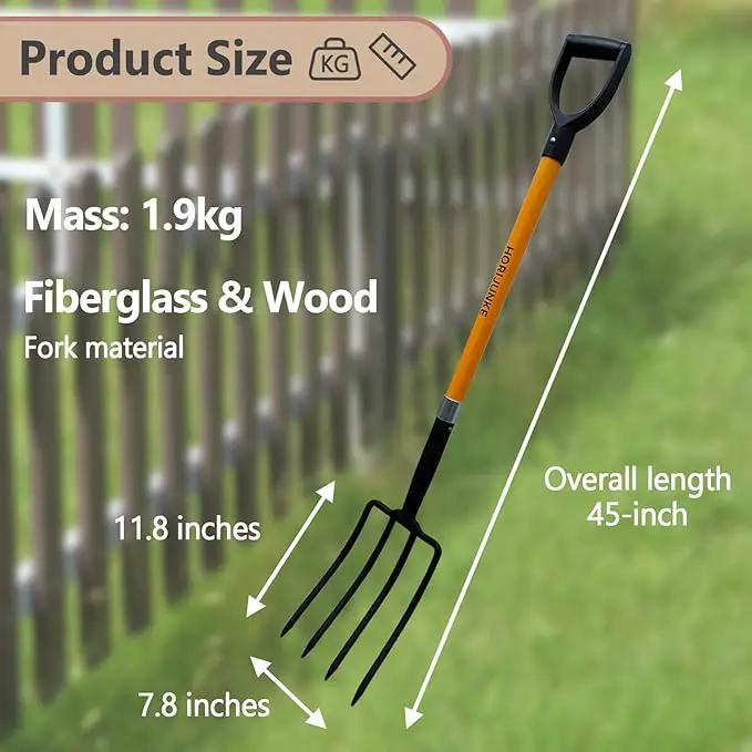 Garden Fork, 4-Tines Pitchforks,45-Inch Pitchfork for Gardening,Fiberglass Digging Fork Pole, D-Handle by GreenHaven Gardens