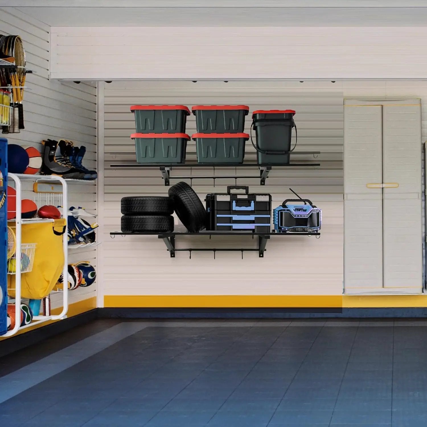2-Pack 1.6X4 FT Garage Shelving Wall Mounted Holds Up to 800 Lbs Heavy Duty Wall Shelf, Black Metal Floating Adjustable Wall System Shelves for Garage Storage, Shed by GreenHaven Gardens