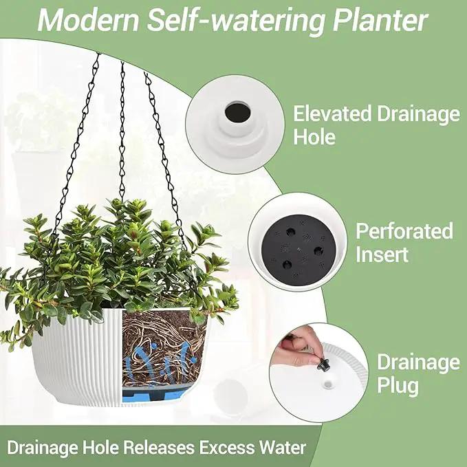 T4U 12 Inch Large Hanging Planters for Outdoor Plants, 2 Pack Self Watering Hanging Pots Indoor, Hanging Baskets for Plants,Hanging Flower Pot with Drainage Hole and Plant Hanger, White by GreenHaven Gardens