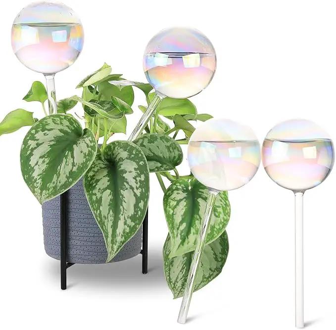 13 oz Up to 2 Weeks Extra Large Plant Self Watering Globes, Light Iridescent Glass Water Bulb Indoor Outdoor, Plant Waterer Self-Watering Stakes,Vacation Plant Thing for Plant Parents, 4 Pack by GreenHaven Gardens