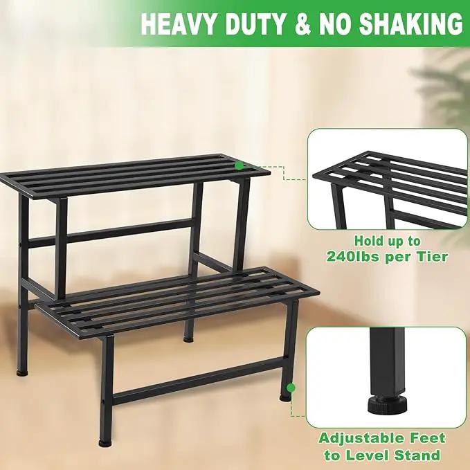 Metal Plant Stand Outdoor Plant Shelf Indoor,2 Tier Heavy Duty Ladder Plant Stands for Multiple Plants,26" L x 20.25" H x 17.75" W,Black by GreenHaven Gardens
