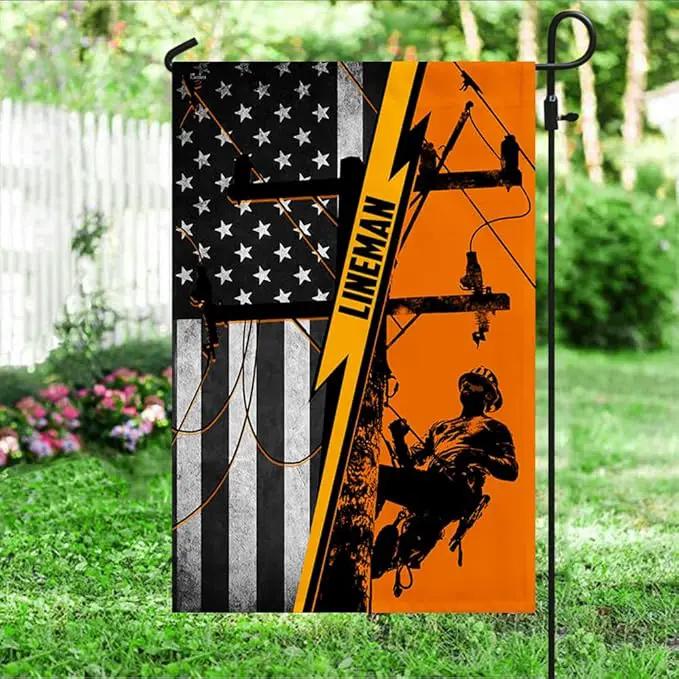 American Flag-American Lineman Flag ANL265F, Garden Flag (11.5" x 17.5")-USA Flags Premium Polyester-Decorative Indoor Outdoor Flag by GreenHaven Gardens