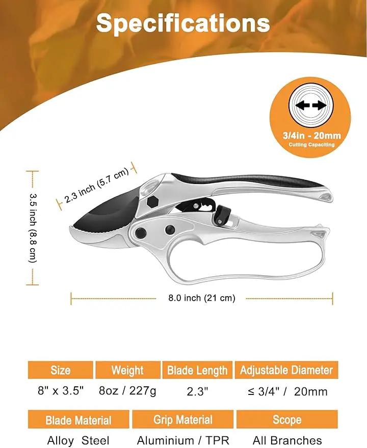 Ratchet Anvil Pruning Shears for Gardening Heavy Duty, Labor-Saving Design Garden Clippers for Arthritis Weak Hands, 3/4" Cut Capacity Branch Cutter for Tree Trimming, Flower, Rose, Plant by GreenHaven Gardens