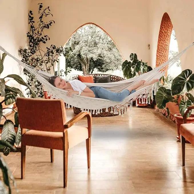 Hammock Hanging Swing Double Max 500lbs Macrame for Indoor Outdoor Patio Yard Garden (Beige) by GreenHaven Gardens