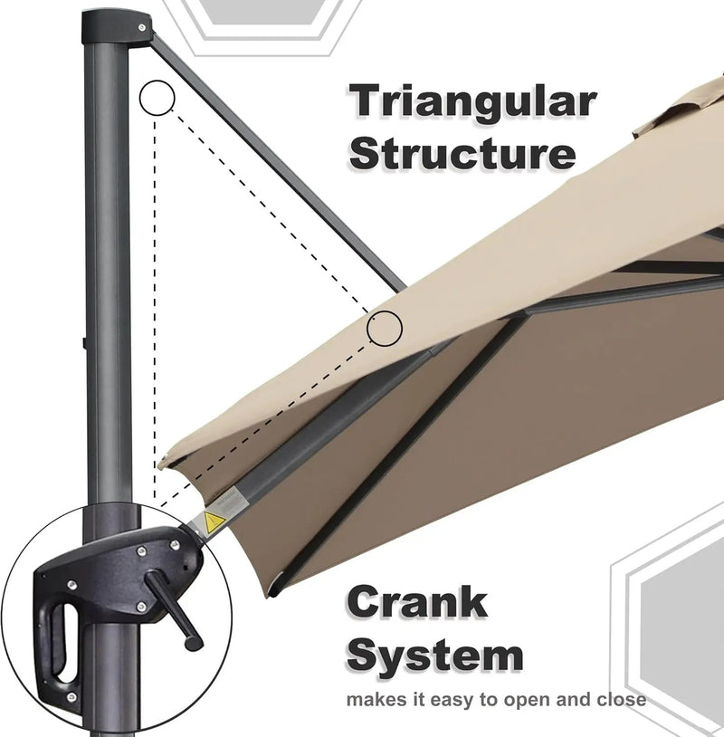 PURPLE LEAF 9' X 11.5' Patio Umbrella Outdoor Cantilever Rectangle Umbrella Aluminum Offset Umbrella with 360-degree Rotation for Garden Deck Pool Patio Taupe by GreenHaven Gardens