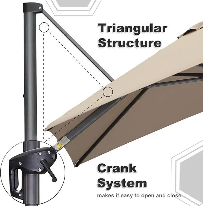 PURPLE LEAF 10 Feet Square Cantilever Umbrella Patio Umbrella with Base Outdoor Umbrella Aluminum Offset with 360-degree Rotation for Garden Deck Pool Patio Taupe by GreenHaven Gardens