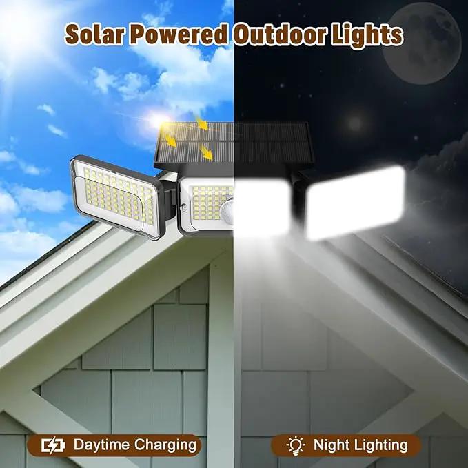 Solar Lights Outdoor Waterproof, Motion Sensor & Flood Outdoor Lights with Remote Control, 4 Adjustable Modes, 3000LM & 218 LED, High-Energy-Density Solar Panel-Monocrystalline Technology, 4 Pack by GreenHaven Gardens