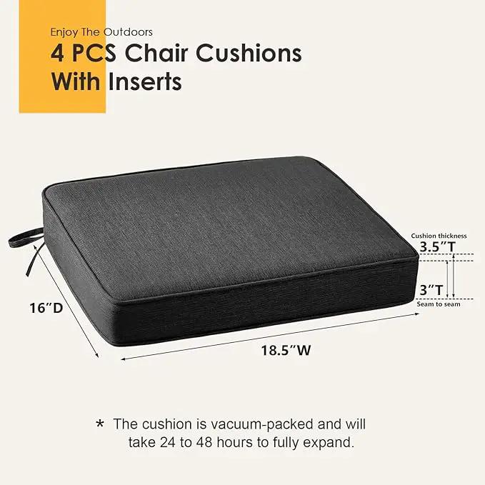 Outdoor Sunbrella Square Corner Seat Cushion, 18.5"x16"x3", Set of 4, Non Slip Seat Cushion Pads with Removable Cover for Patio Furniture, Garden Yard Lawn, Spectrum Carbon by GreenHaven Gardens