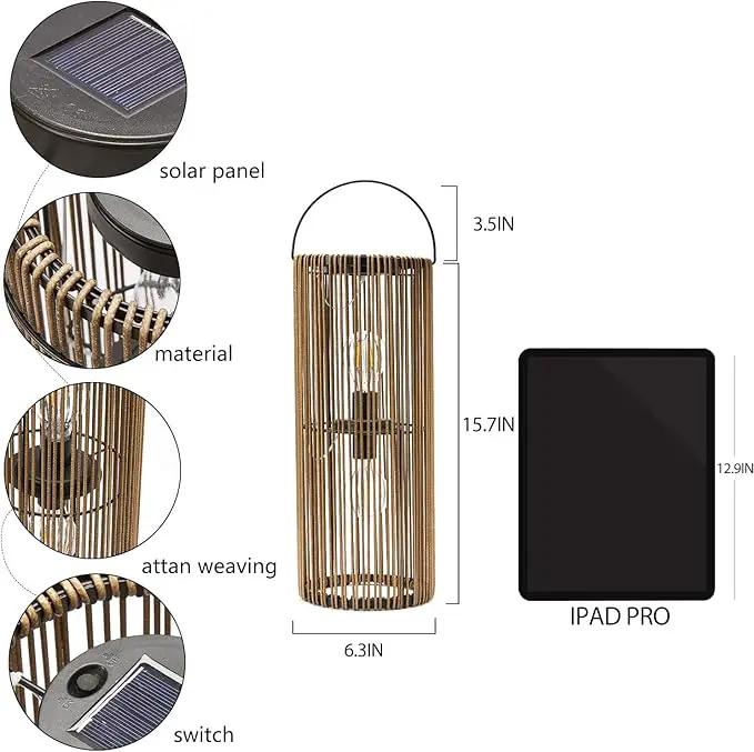 Solar Lanterns Outdoor Waterproof Hanging Rattan Weaving Solar Garden Lanterns Solar Powered with Handle,Decorative Retro Rattan Lights for Garden / Yard / Patio / Porch. by GreenHaven Gardens