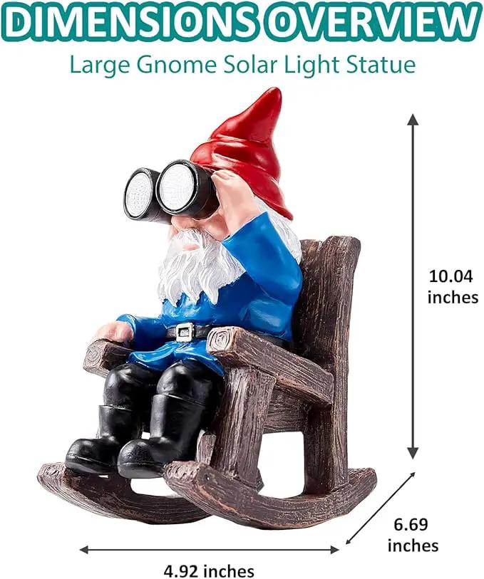 Solar Garden Gnome Statues Resin Gnome Figurines Sitting on Rocking Chair Outdoor Telescope Gnome Gifts for Yard, Patio Decor Gift by GreenHaven Gardens