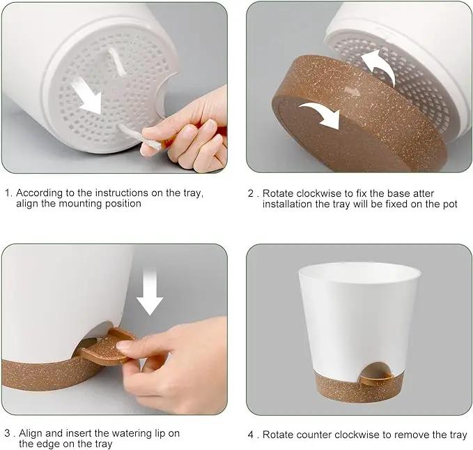 Indoor Self Watering Planters with Drainage Holes and Saucers, 8, 7, 6.5, 6, 5.5, 5 Inches, White, 6 Pots by GreenHaven Gardens