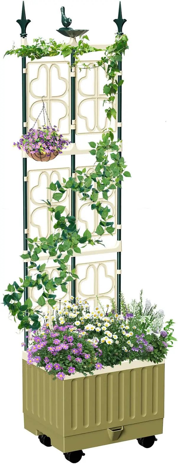 Tomato Planter with Trellis,61.4" Self-Watering Tomato Cage Raised Garden Bed Planter Box with Trellis & Wheels for Climbing Plants Vegetable Vine Flowers by GreenHaven Gardens