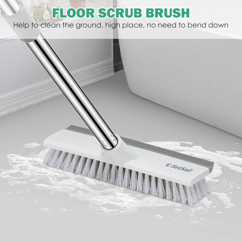 SetSail Floor Scrub Brush with 51-Inch Long Adjustable Handle 2 in 1 Scrape Brush Stiff Bristle Floor Scrubber for Cleaning Shower Bathroom Garage Kitchen Wall Deck Tub Tile,White by GreenHaven Gardens
