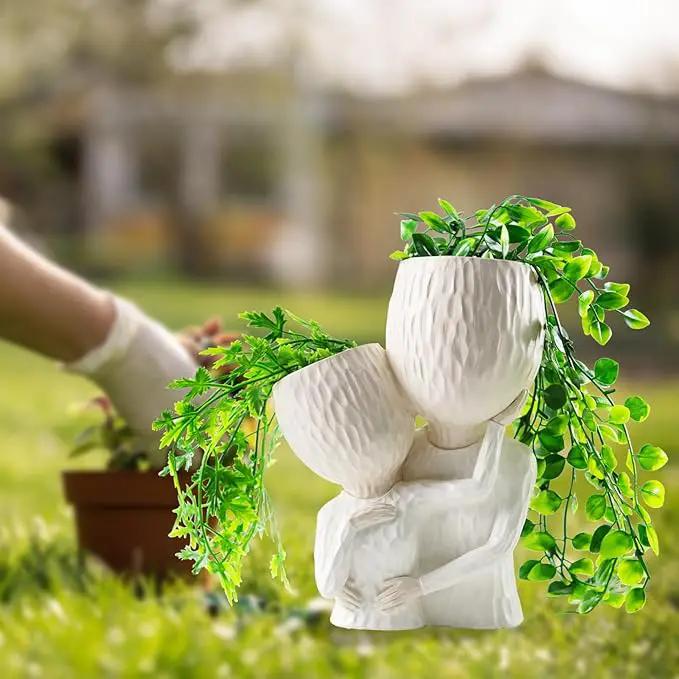 Head Planter for Indoor Plants Face Flower Pots Outdoor Plant Accessories Mug Succulent Planters with Drainage Hole Husband Hug Wife by GreenHaven Gardens