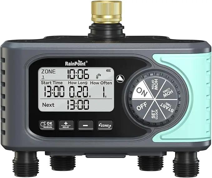 RAINPOINT Sprinkler Timer, 4 Outlets Hose Timer with Brass Inlet with Rain Delay/Manual/Automatic Controller System, Programmable Digital for Lawn Yard, 4 Zone by GreenHaven Gardens