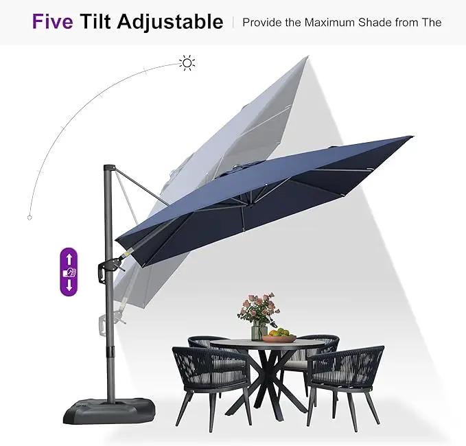 PURPLE LEAF Patio 9 Feet Cantilever Offset Umbrella with Base Outdoor Umbrella with 360-degree Rotation for Garden Deck Pool Patio Navy Blue by GreenHaven Gardens